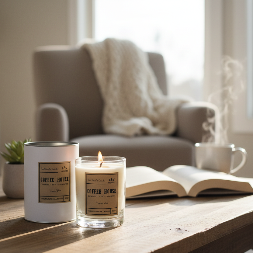 セール価格❤️candle house❤️ベージュ×茶 リビング✲ガーデニング❤️ Soy Harvest Timberflame Candle - Coffee House – Crocus & Ivy Interiors