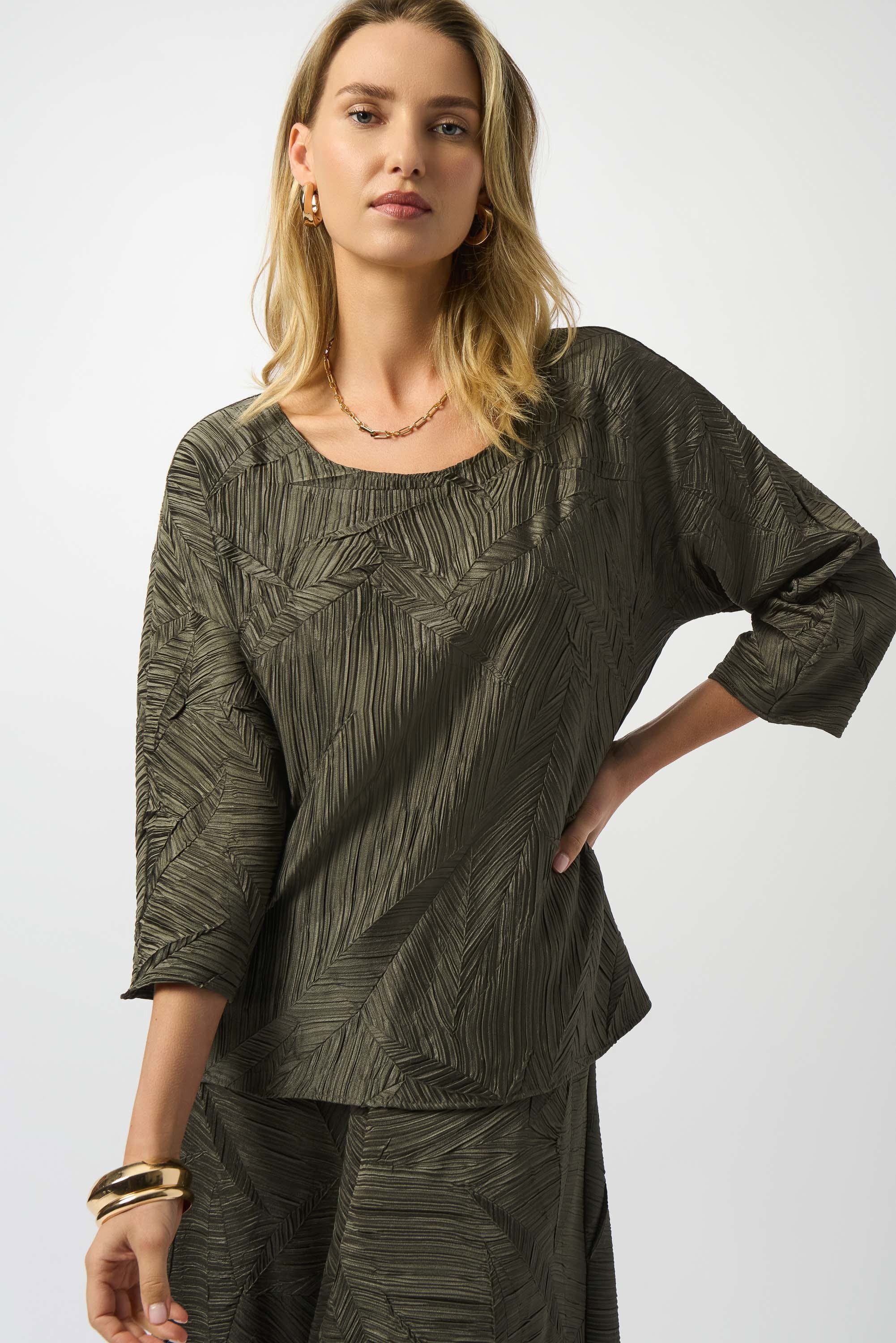 Joseph Ribkoff Pleated Satin Boxy Top 253002 Avocado – Crocus