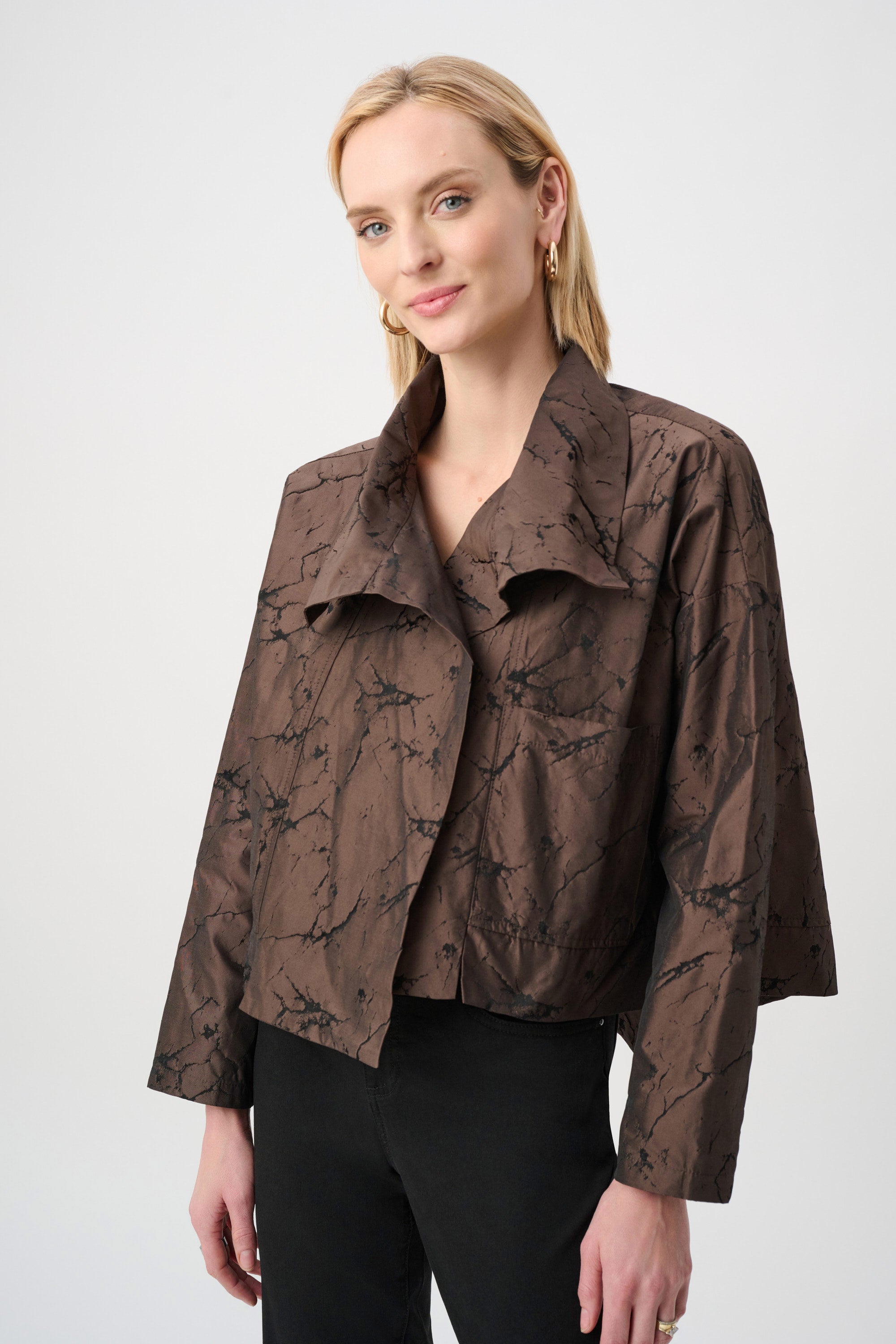 Joseph Ribkoff Jacquard Memory Asymetrical Jacket 263222 Brown