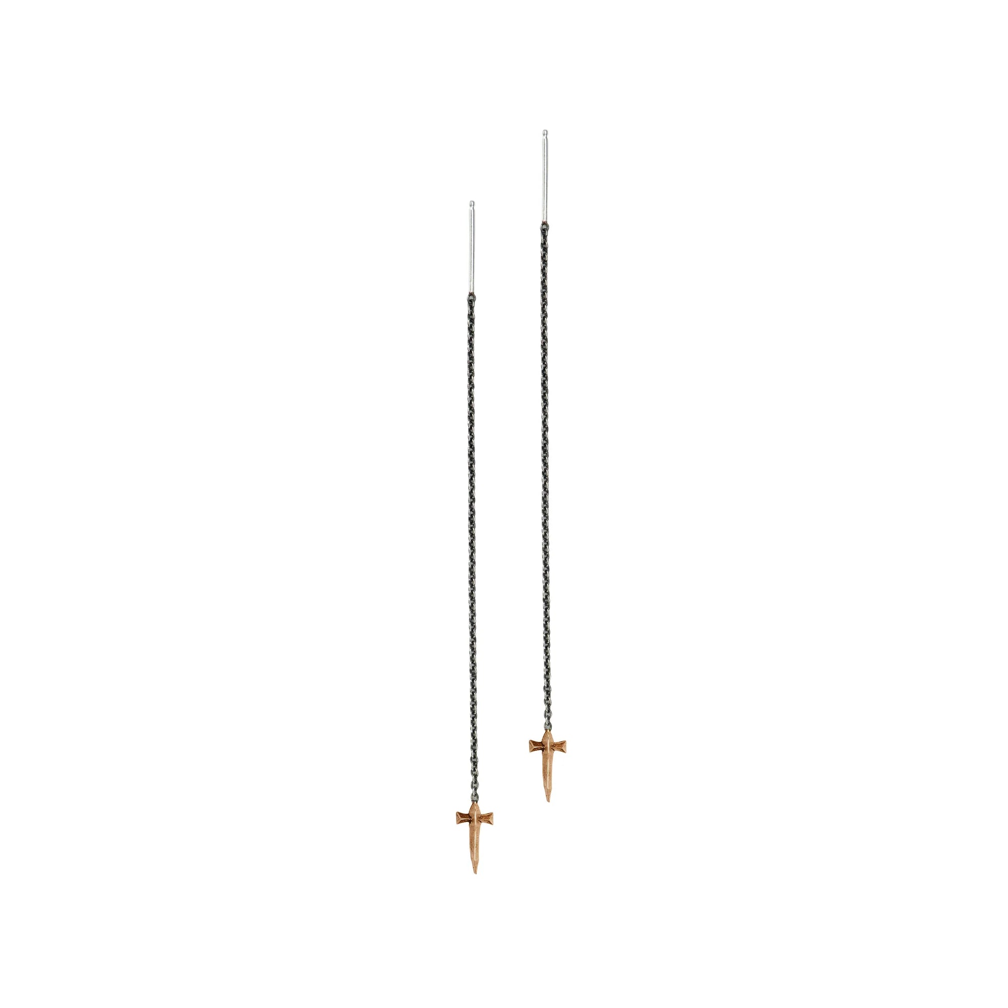 Pyrrha Dagger Thread Through Symbol Earrings  BE11-4010  Bronze