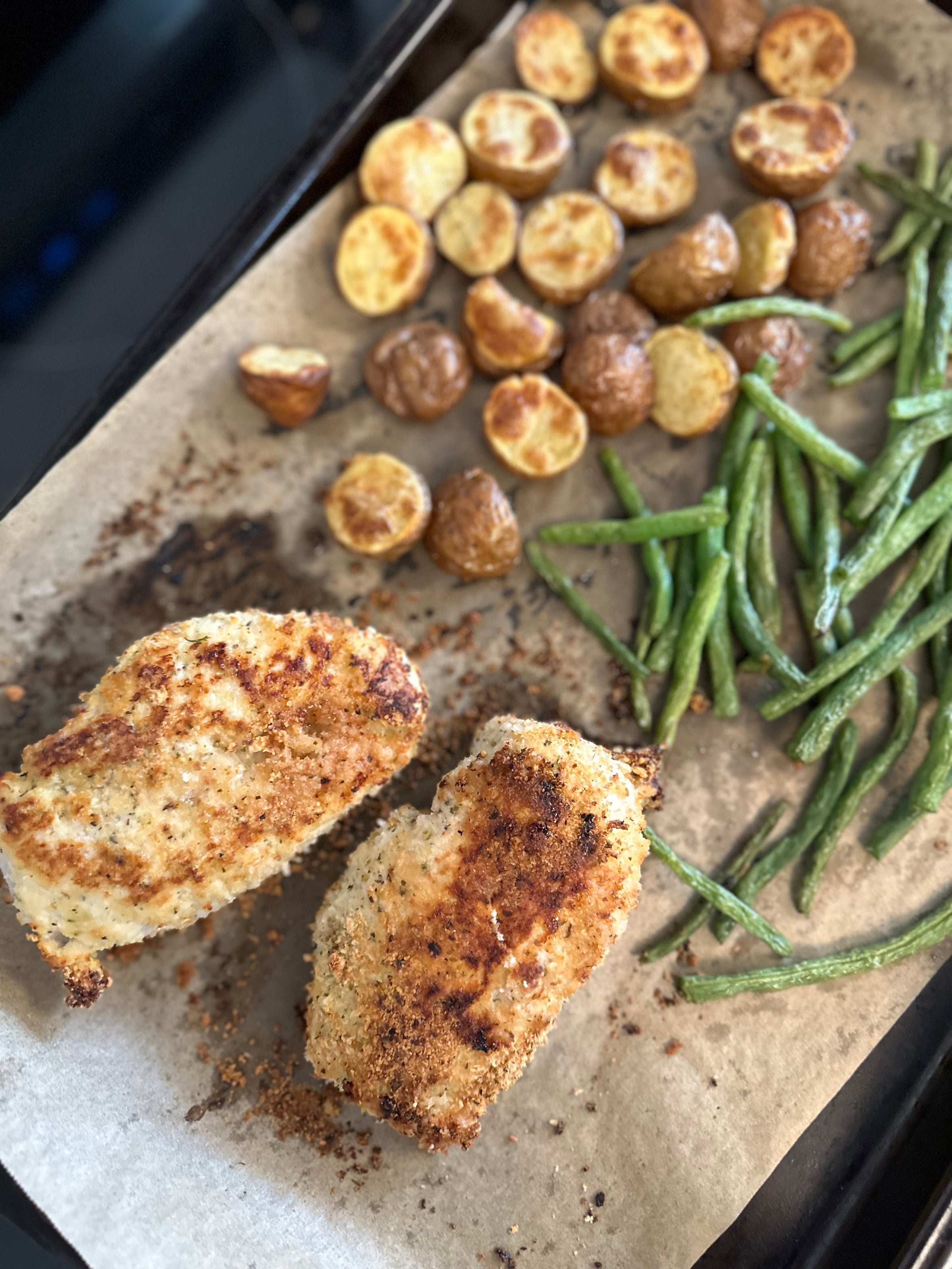 A sheet pan dinner ready in 1/2 hour!