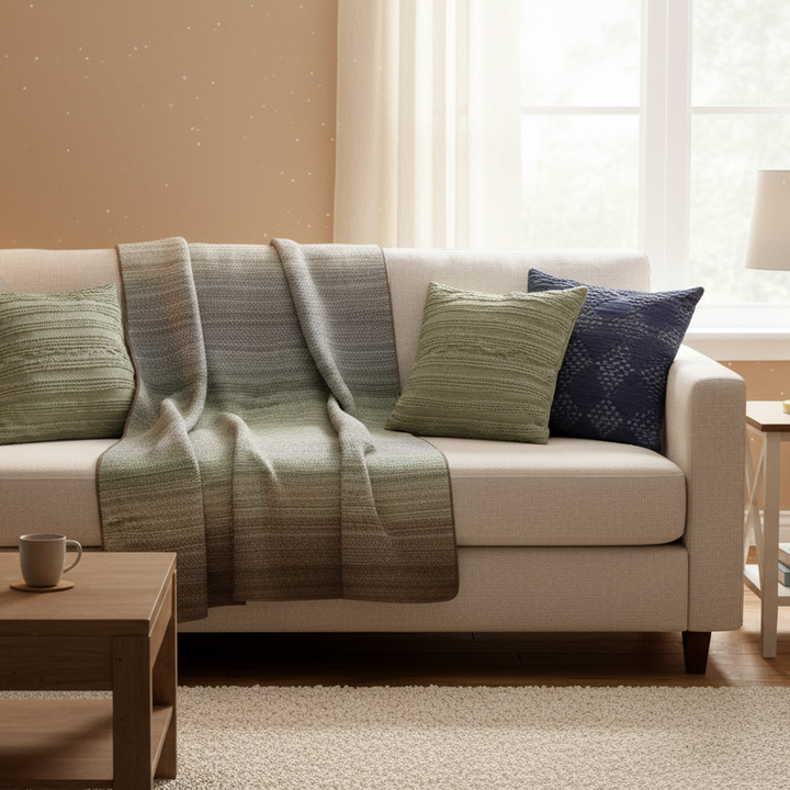 David Fussenegger Savona Throw  01275550  Gradient Herringbone Ivy/Blue/Brown