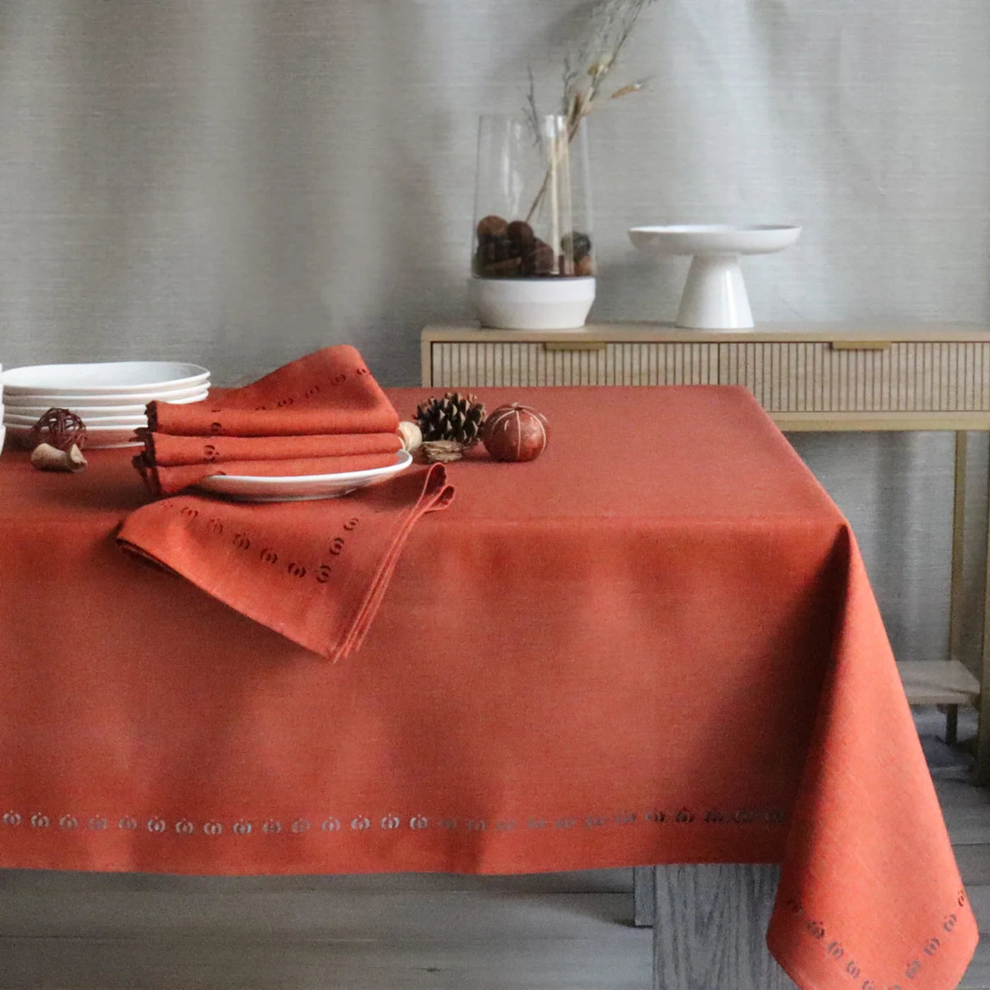 Harman Hemstitch Tablecloth  -  Russet