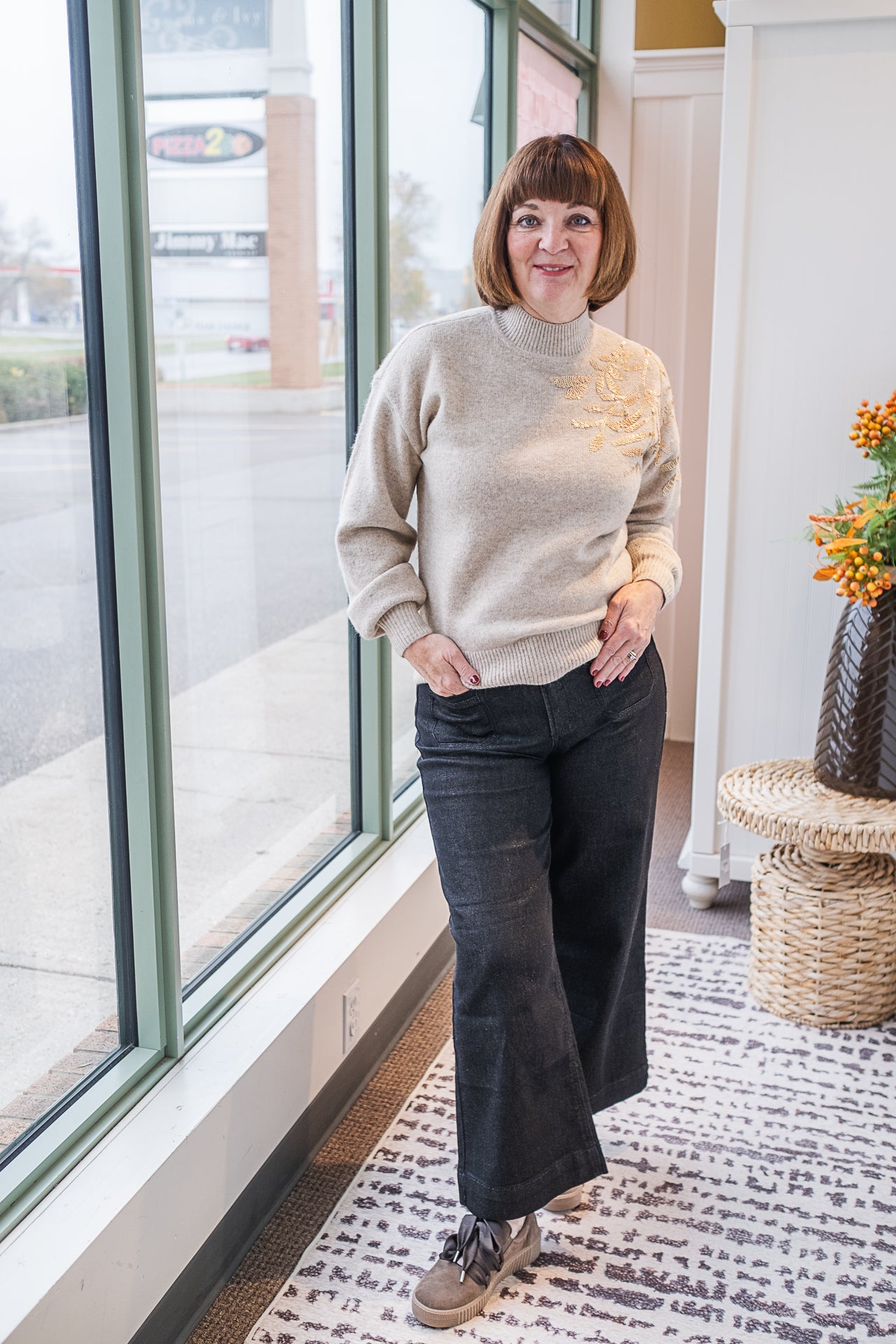 Charlie B Sweater with Sequin C2856