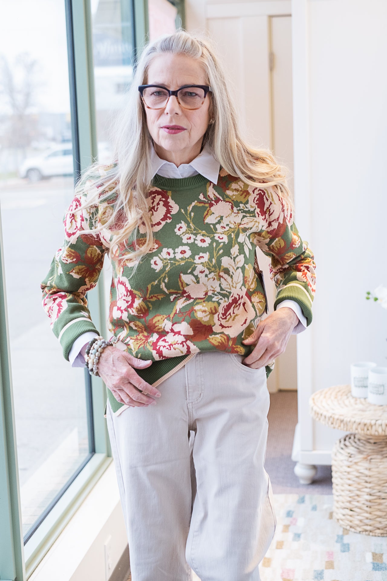 Liverpool Floral Sweater   LM8J26SR08J8  Green Multi Floral