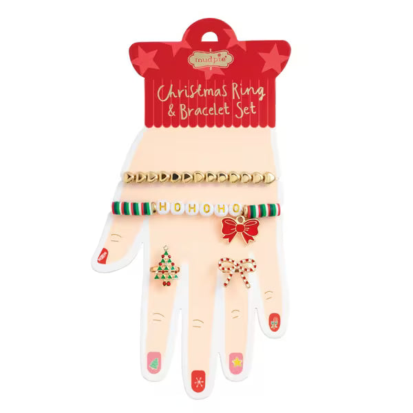 Mudpie Christmas Ring and Bracelet Set  -  HoHoHo
