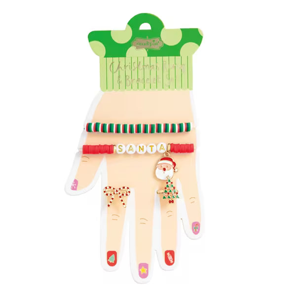 Mudpie Christmas Ring and Bracelet Set  -  Santa