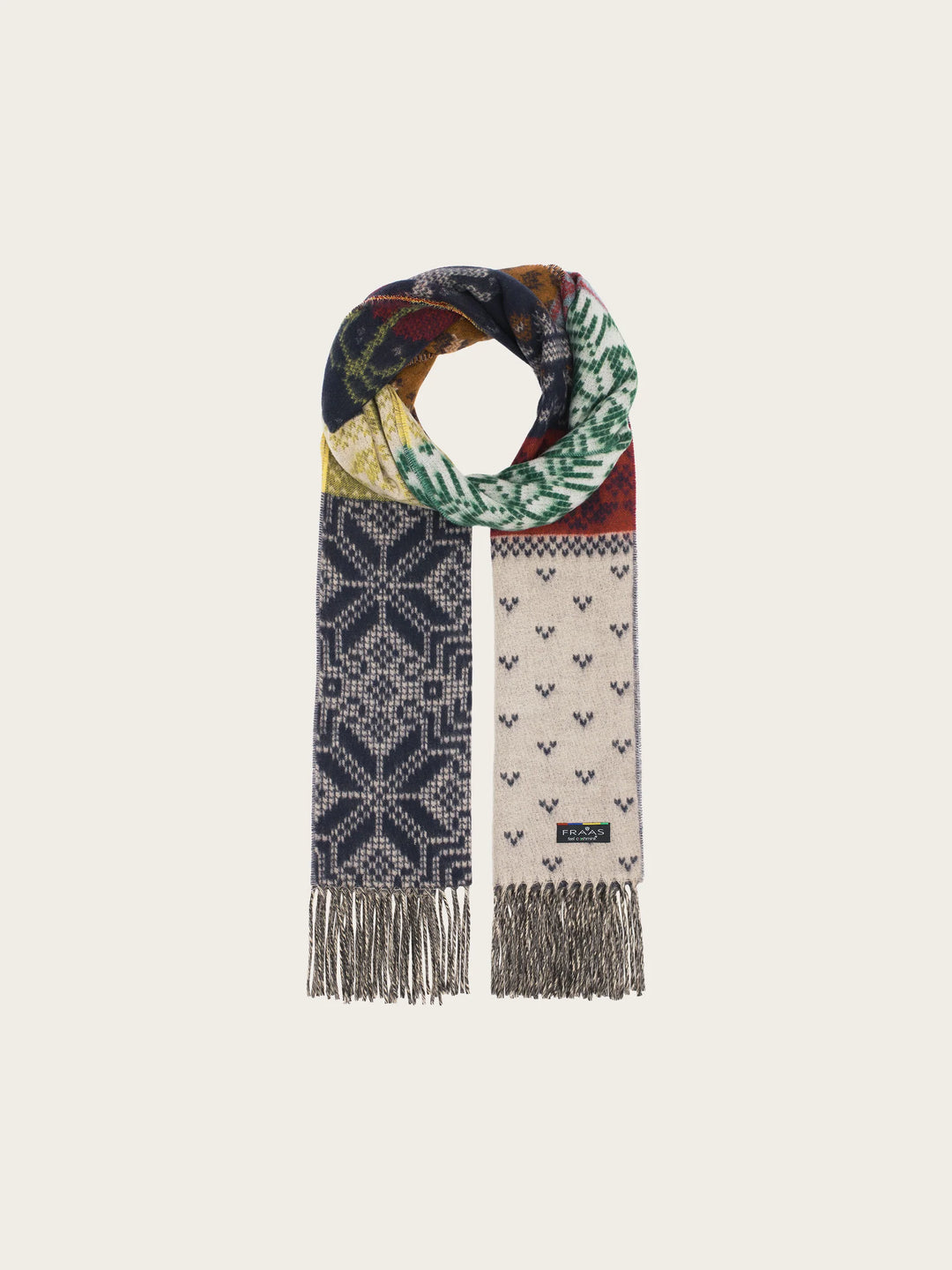 Fraas Cashmink Scarf with Mixed Wintery Patterns  620014  Dark Navy