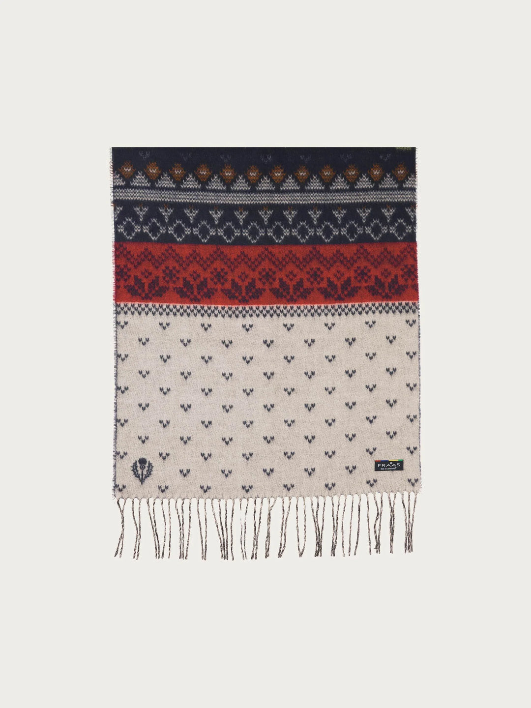 Fraas Cashmink Scarf with Mixed Wintery Patterns  620014  Dark Navy