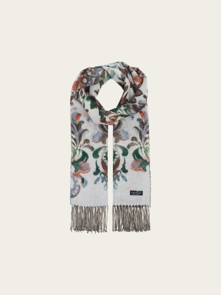 Fraas Cashmink Scarf with Floral and Vine Design  620015-501  Zen blue