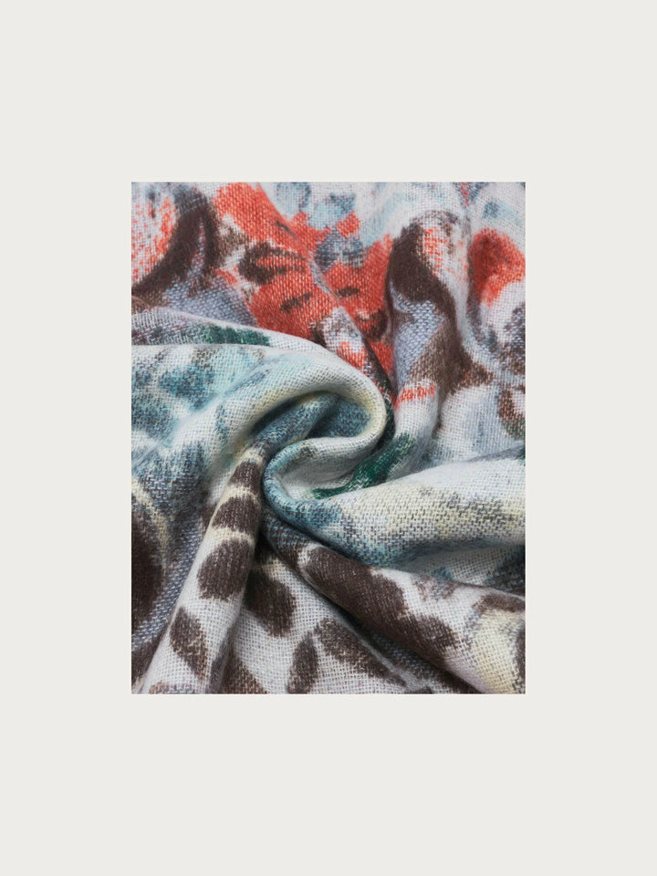 Fraas Cashmink Scarf with Floral and Vine Design  620015-501  Zen blue