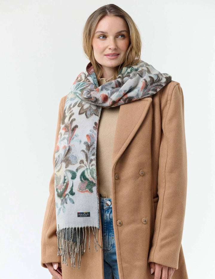 Fraas Cashmink Scarf with Floral and Vine Design  620015-501  Zen blue