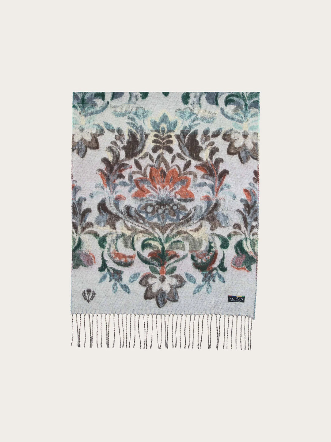 Fraas Cashmink Scarf with Floral and Vine Design  620015-501  Zen blue