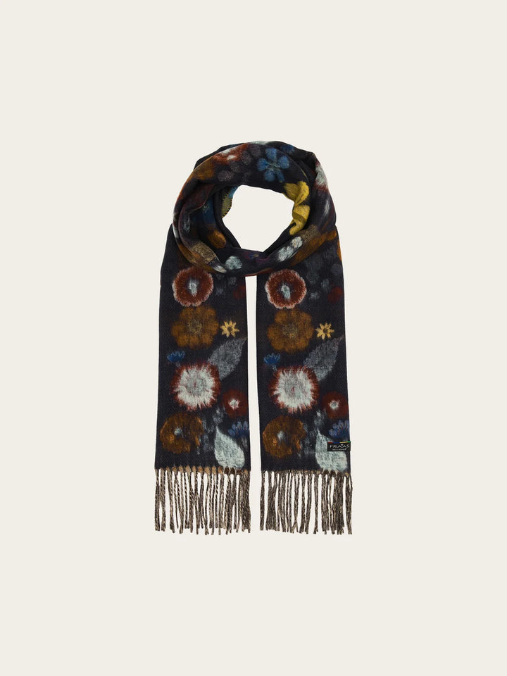 Fraas Cashmink Scarf with Floral Pattern  625266-570  Navy