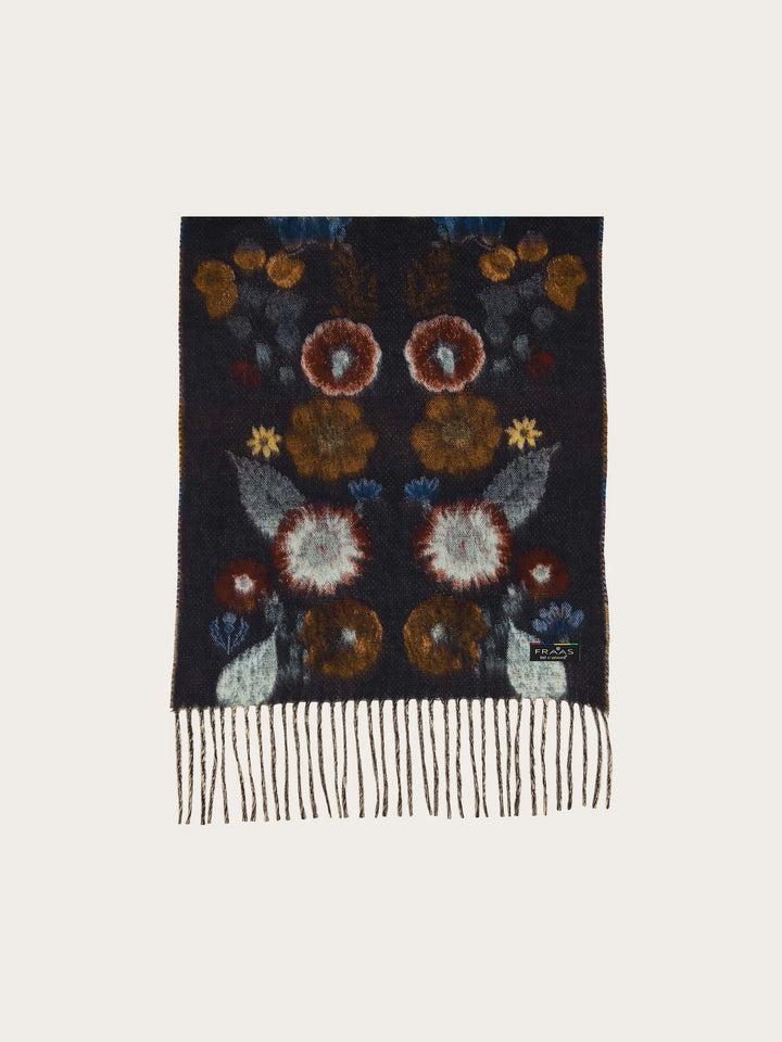 Fraas Cashmink Scarf with Floral Pattern  625266-570  Navy