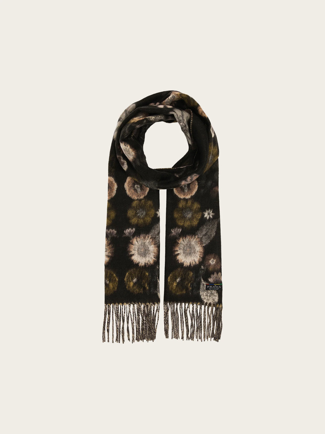 Fraas Cashmink Scarf with Floral Pattern  625266-998  Caviar
