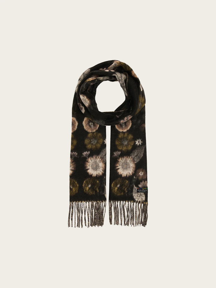 Fraas Cashmink Scarf with Floral Pattern  625266-998  Caviar