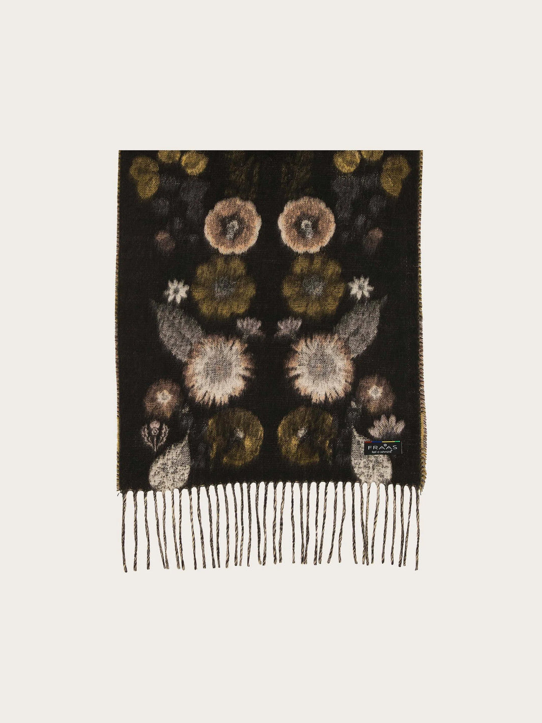 Fraas Cashmink Scarf with Floral Pattern  625266-998  Caviar