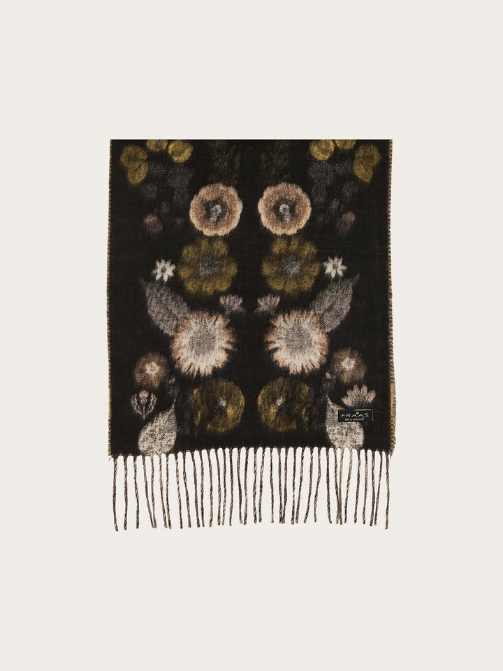 Fraas Cashmink Scarf with Floral Pattern  625266-998  Caviar