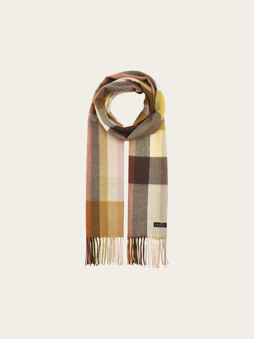 Fraas Checkered Cashmink Scarf with Small Herringbone Pattern  625535-172  Soft Beige