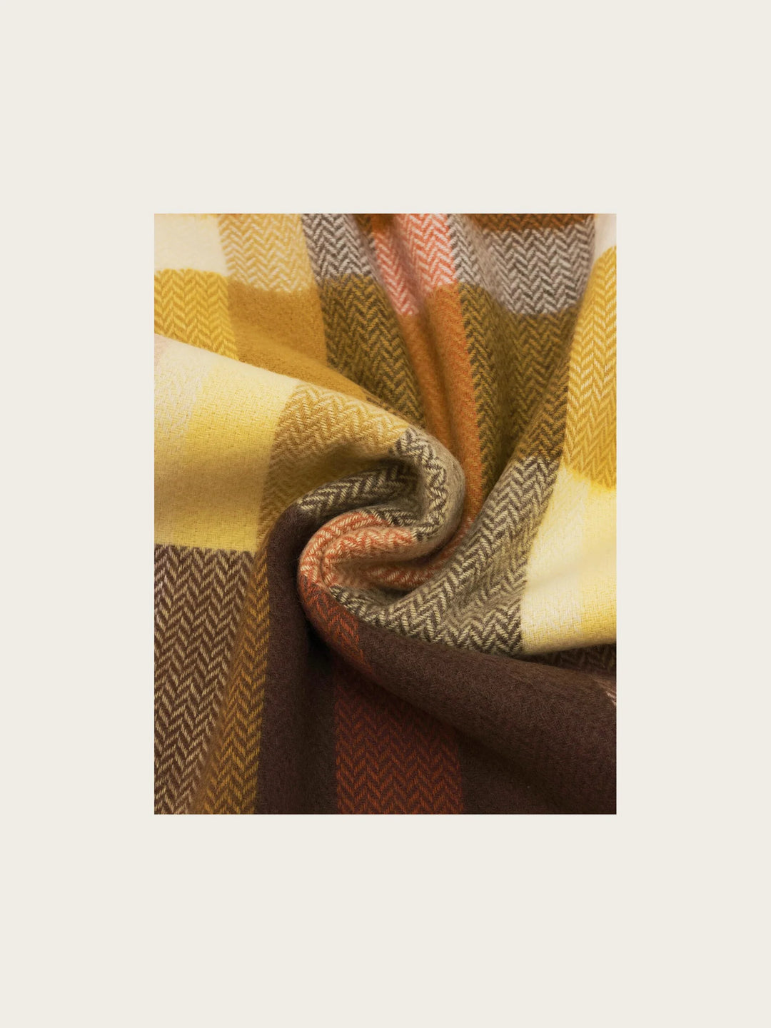 Fraas Checkered Cashmink Scarf with Small Herringbone Pattern  625535-172  Soft Beige