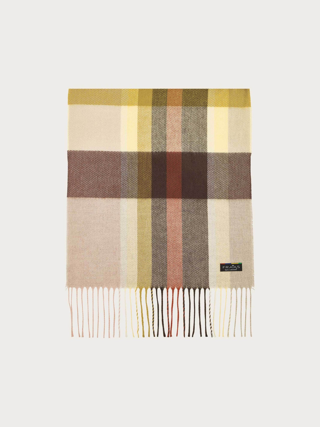 Fraas Checkered Cashmink Scarf with Small Herringbone Pattern  625535-172  Soft Beige