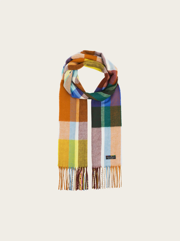 Fraas Checkered Cashmink Scarf with Small Herringbone Pattern  625535-501  Zen blue