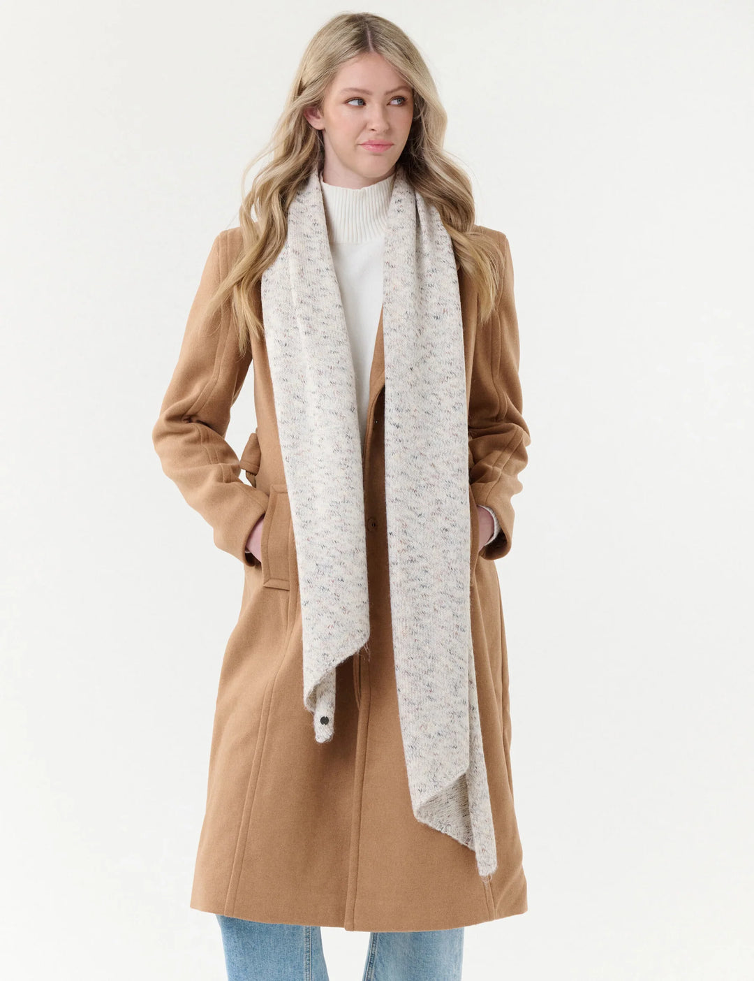 Fraas Bias Cut Mottled Knitted Scarf with Glitter  667107-026  Champagne Powder