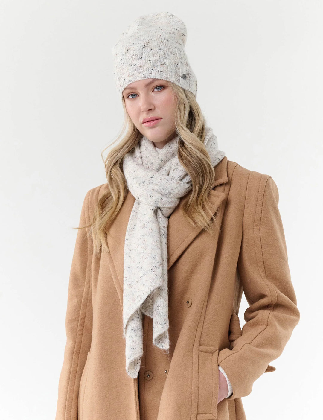 Fraas Bias Cut Mottled Knitted Scarf with Glitter  667107-026  Champagne Powder