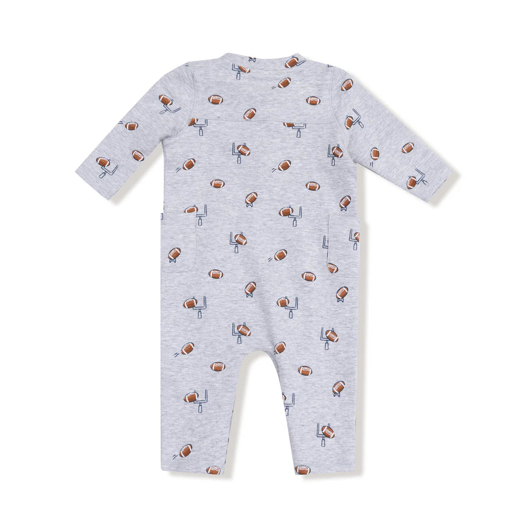 Angel Dear Baby French Terry Baseball Collar Romper   536-F25-FBG   Football Field Goal