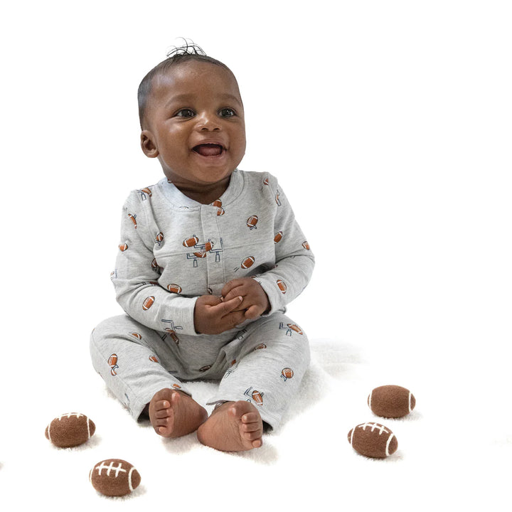 Angel Dear Baby French Terry Baseball Collar Romper   536-F25-FBG   Football Field Goal