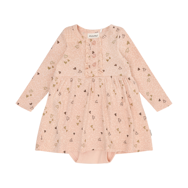 Minymo Baby Girl Ribbed Bodysuit Dress  114428-5000  All Over Heart Print