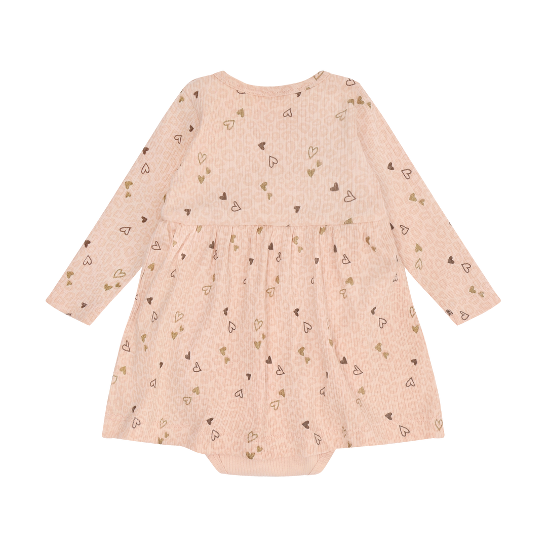 Minymo Baby Girl Ribbed Bodysuit Dress  114428-5000  All Over Heart Print