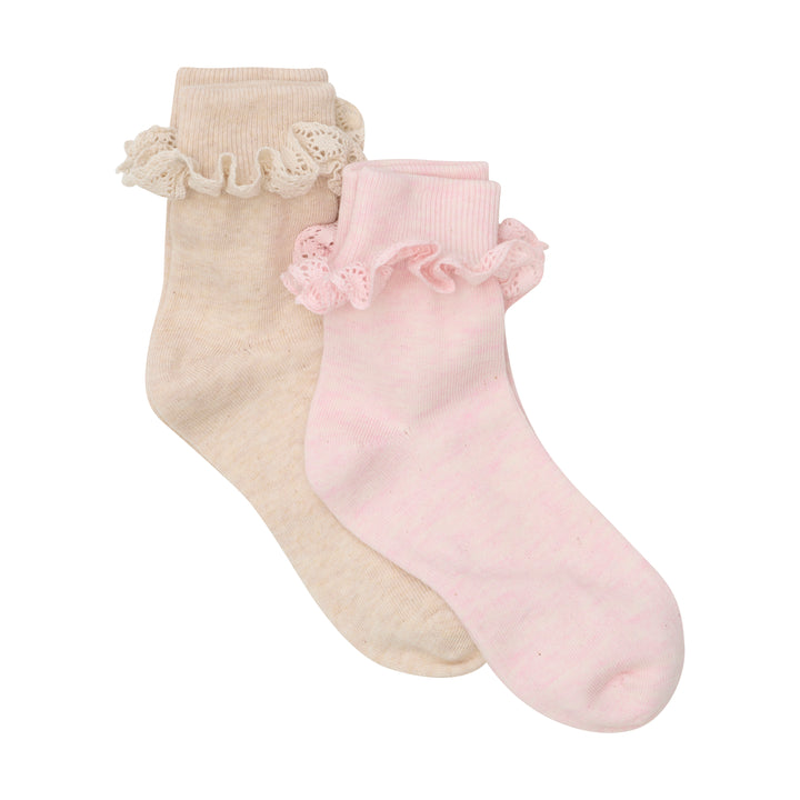 Minymo Girls 2Pk Socks with Lace  123926