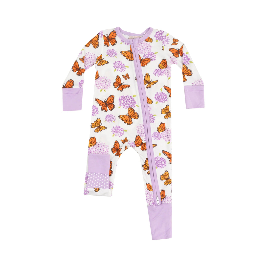 Angel Dear 2 Way Zipper Romper   126-S25-MON    Monarch Butterflies and Milkweed