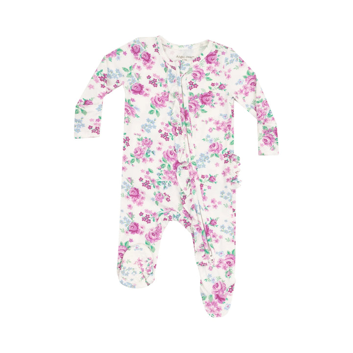 Angel Dear Baby Girl Ruffled 2 Way Zipper Footie   128-S25-CUR   Cute Little Roses