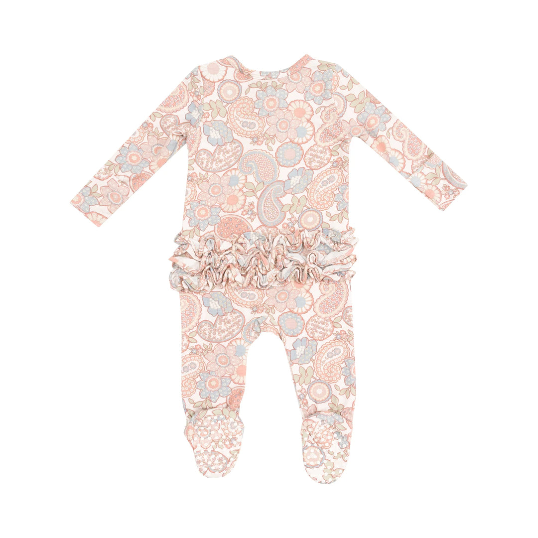 Angel Dear Baby Girl Ruffled 2 Way Zipper Footie   128-S25-FPA   Folk Paisley