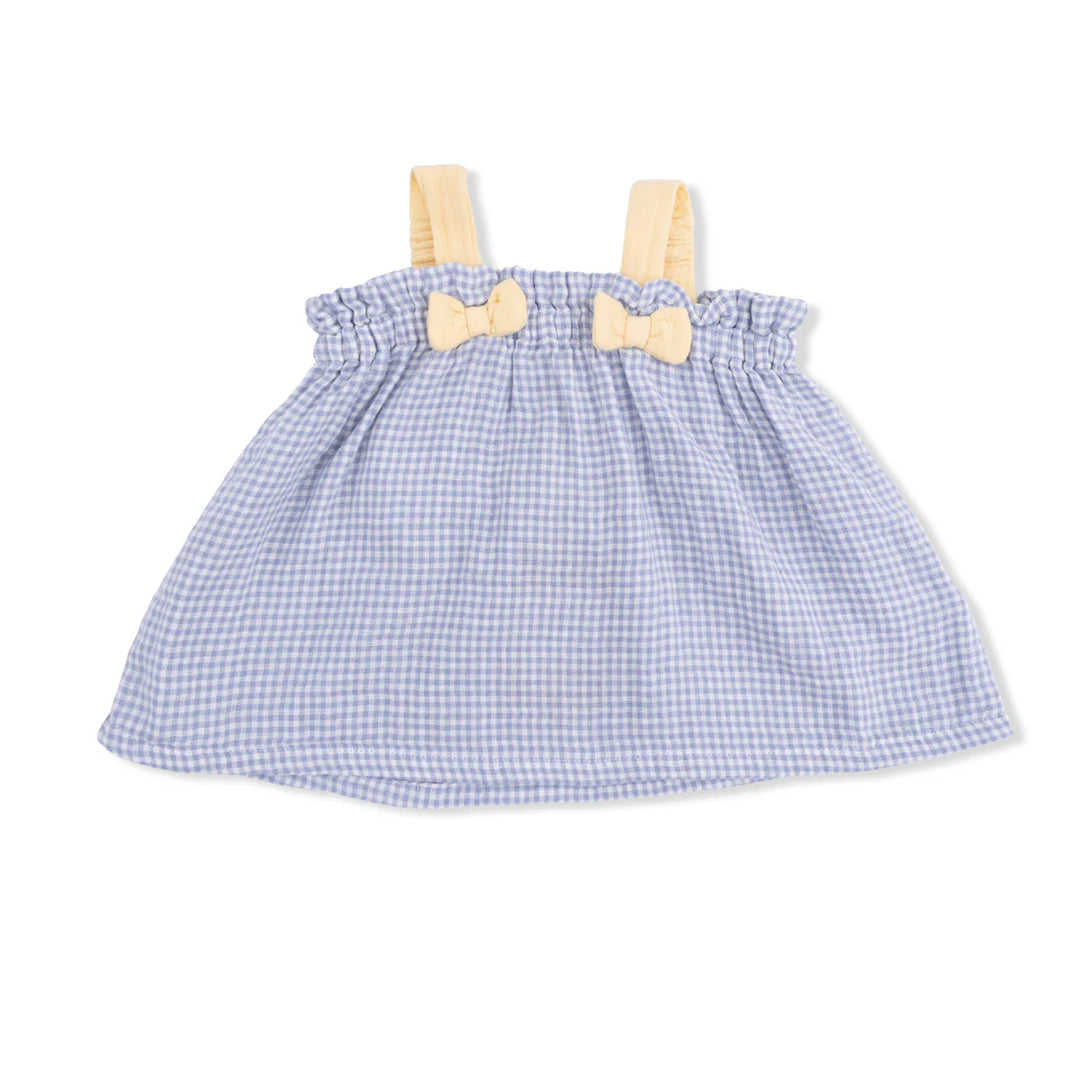Angel Dear Baby Girl Top with Bows  1353-S26-MGI  Micro Gingham Blue Blizzard