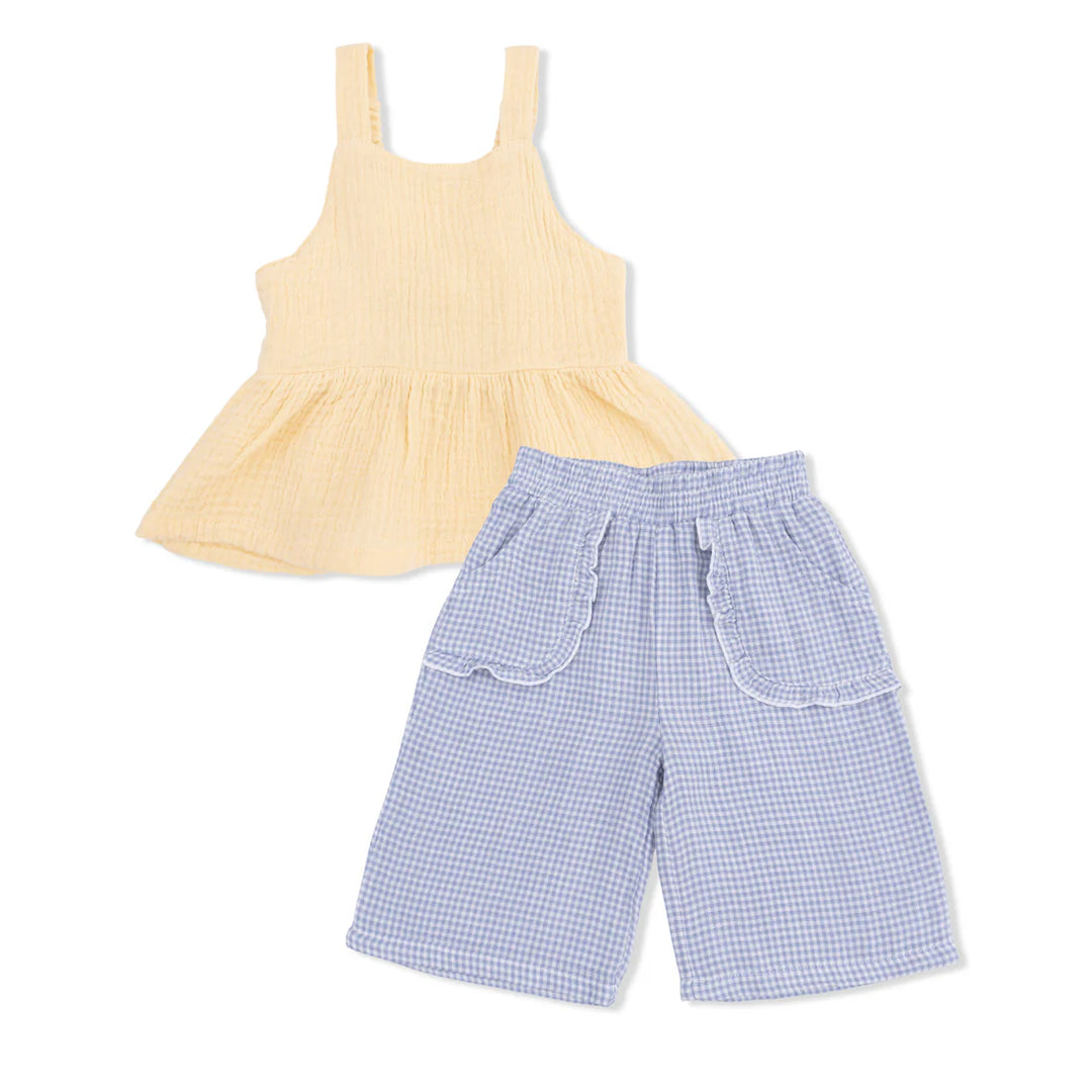 Angel Dear Peplum Tank with Wide Leg Pant  1396-S26-MGI  Gingham Blue Blizzard