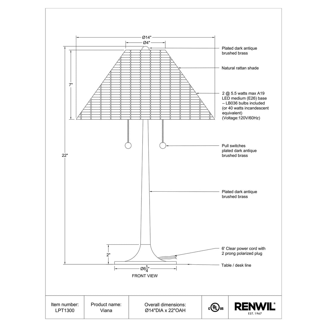 Renwil Table Lamp  LPT1300  Viana