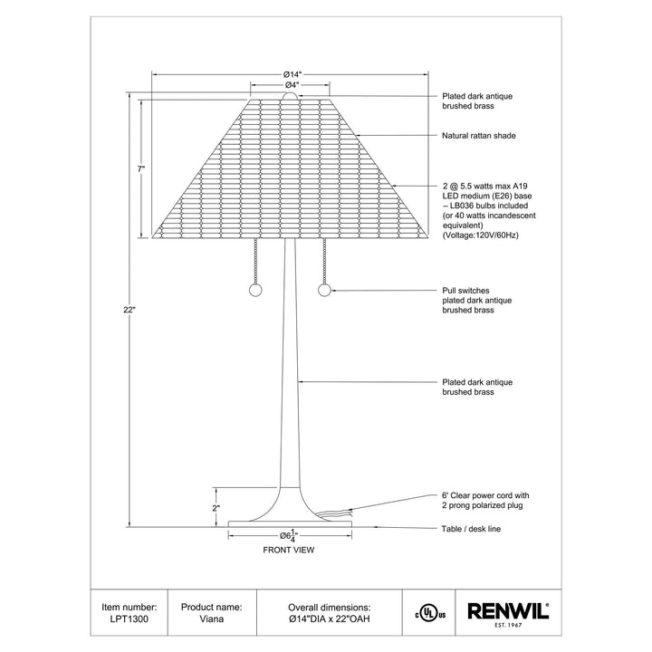 Renwil Table Lamp  LPT1300  Viana