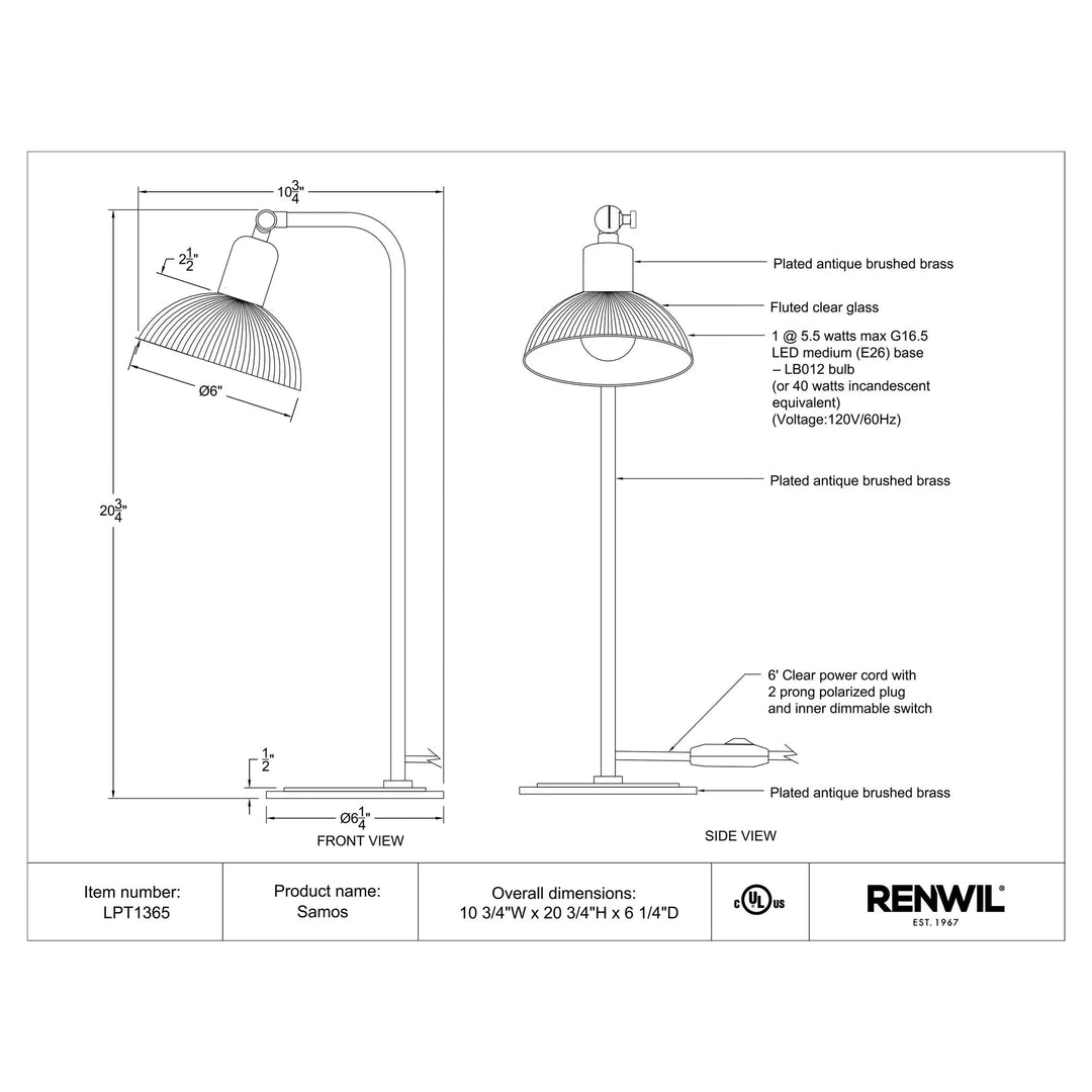 Renwil Table Lamp  -  Samos  LPT1365