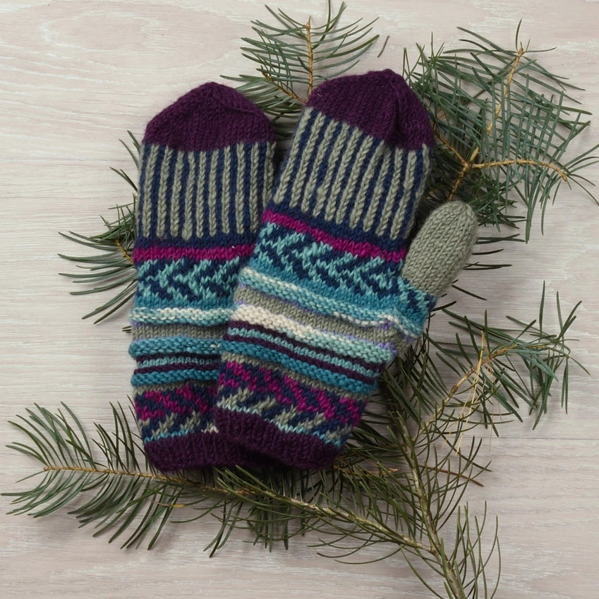 Lost Horizons Nina Mittens  -  Fair Isle Pattern  -  Plum