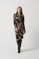 Joseph Ribkoff Abstract Print Knit Sheath Dress with Side Buckle  234123 Black/Latte*