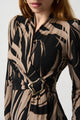 Joseph Ribkoff Abstract Print Knit Sheath Dress with Side Buckle  234123 Black/Latte*