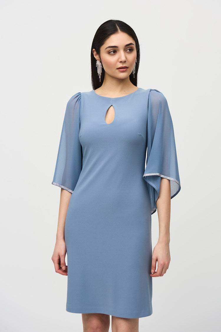 Joseph Ribkoff Shift Dress with Chiffon Sleeves  241709  Serenity Blue*