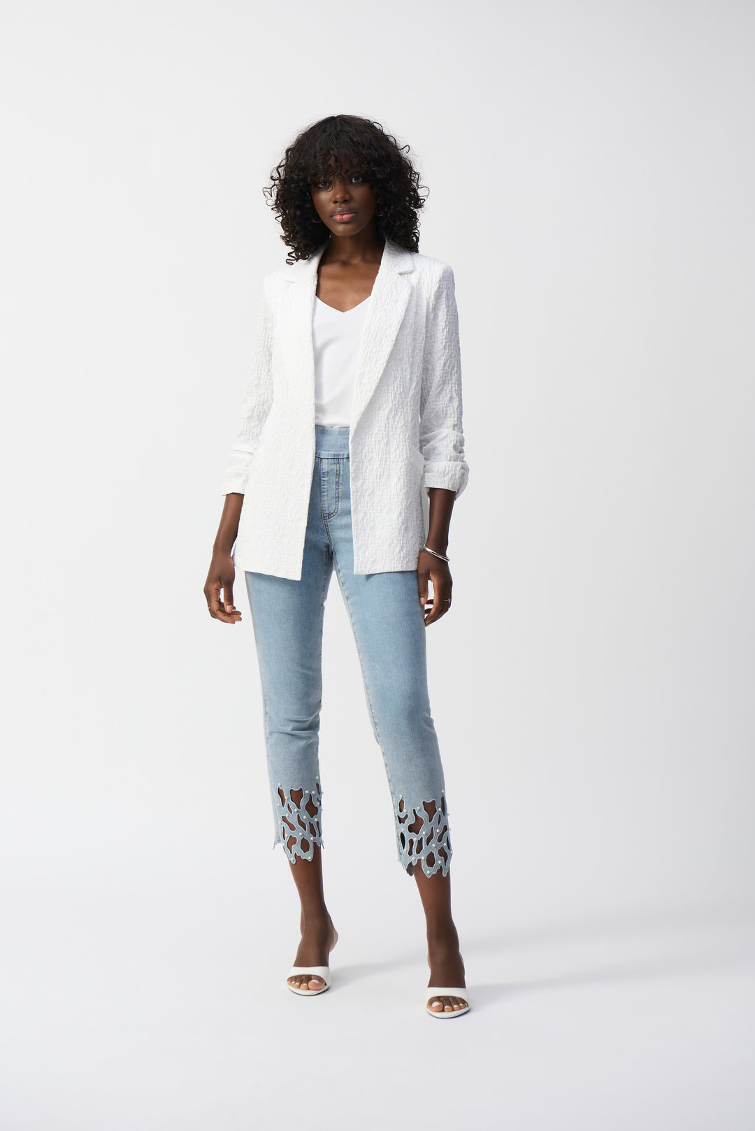 Joseph Ribkoff Jacquard Texture Boxy Blazer  242034  White