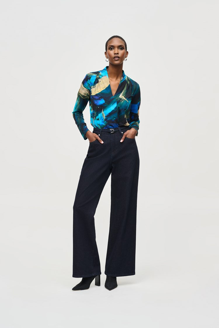 Joseph Ribkoff High Rise Wide Leg Denim Pants  243913  Indigo