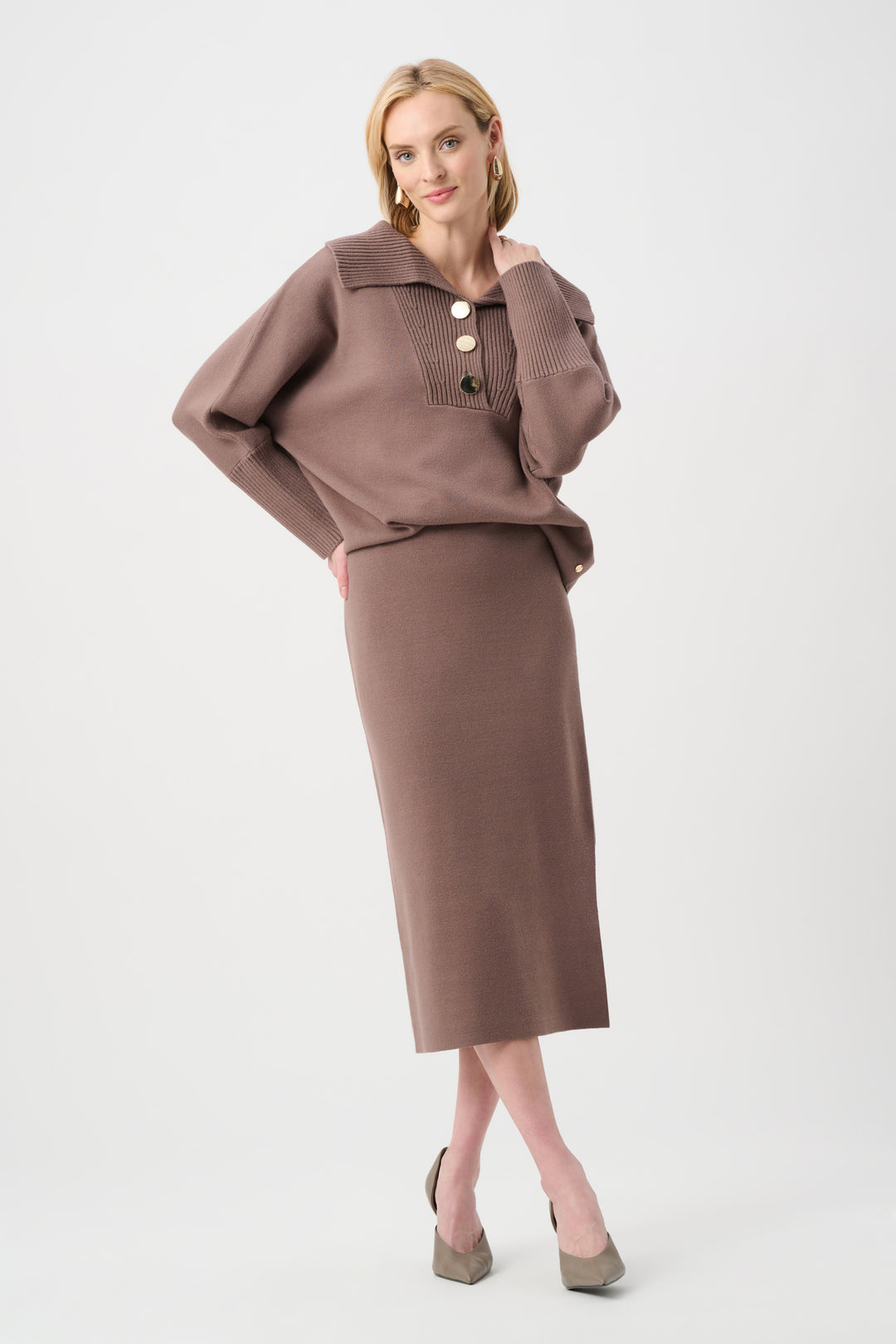 Joseph Ribkoff Sweater Knit Midi Skirt  243967  Mocha