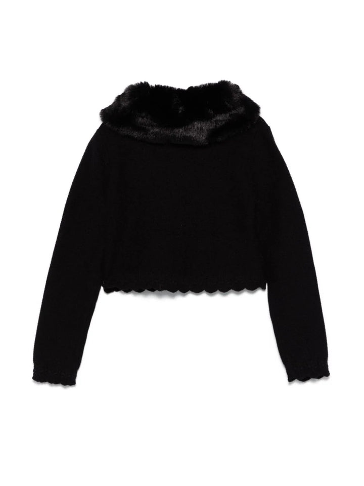 Abel & Lula Girls Cardigan With Faux Fur Collar  5828-89  Black